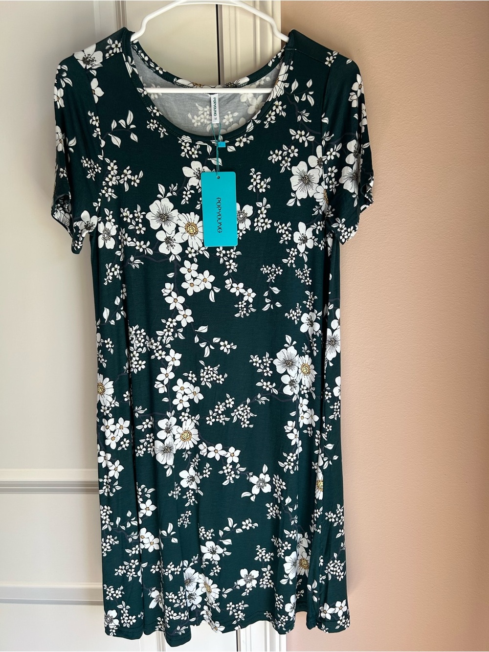 Popyoung Dark Green Floral Short Sleeve Tunic